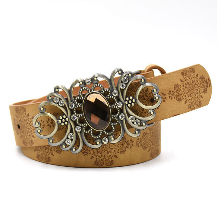 Cintura in pelle con fibbia a forma di fiore cavo in cristallo artificiale da donna - Stile n. 5 - Cammello - 44" - image 10