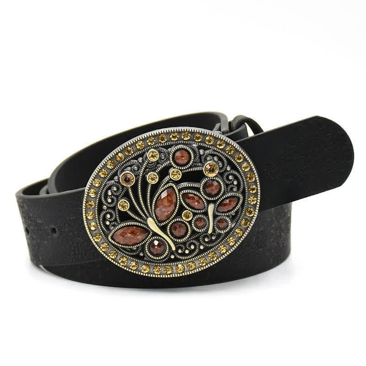 Cintura in pelle con fibbia a forma di fiore cavo in cristallo artificiale da donna - Stile n. 7 - Nero - 44" - image 15