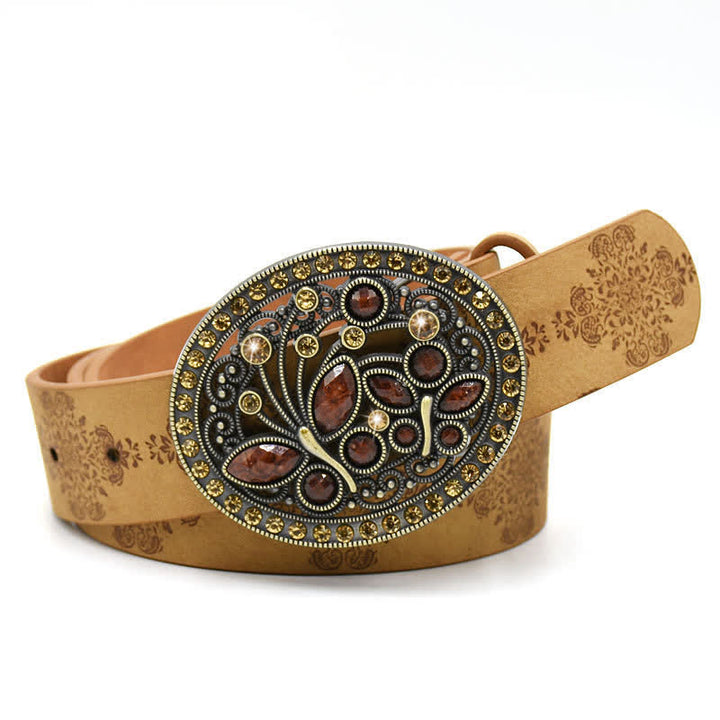 Cintura in pelle con fibbia a forma di fiore cavo in cristallo artificiale da donna - Stile n. 7 - Cammello - 44" - image 14