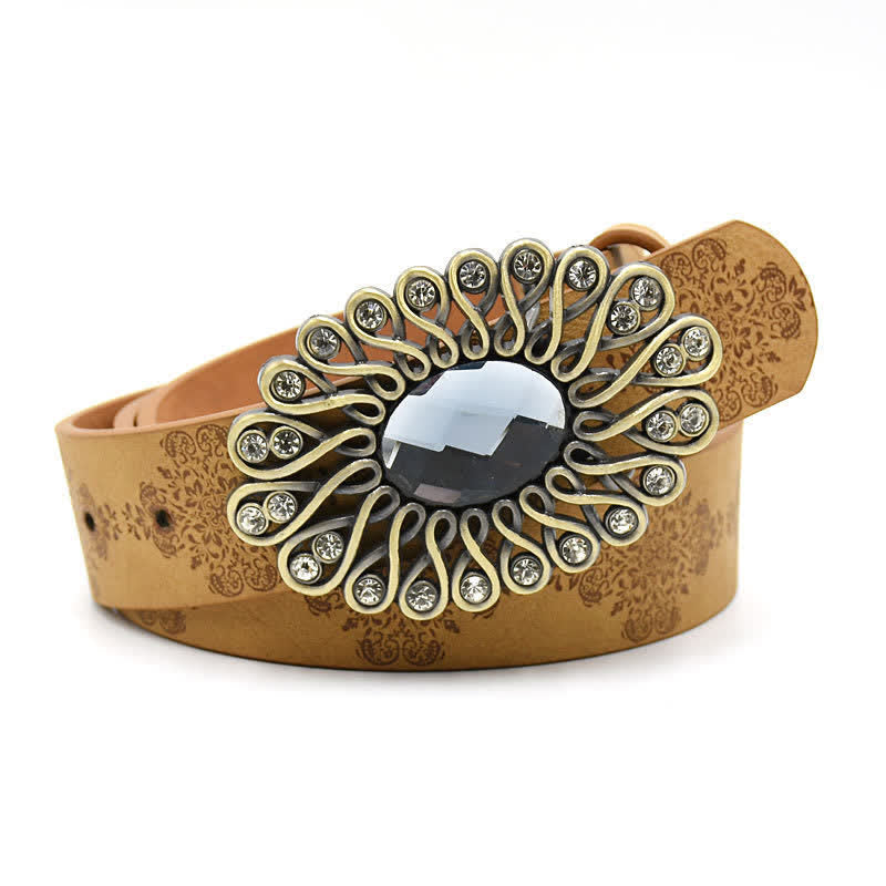 Cintura in pelle con fibbia a forma di fiore cavo in cristallo artificiale da donna - Stile n. 4 - Cammello - 44" - image 8