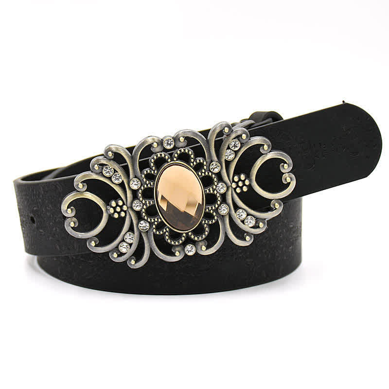 Cintura in pelle con fibbia a forma di fiore cavo in cristallo artificiale da donna - Stile n. 5 - Nero - 44" - image 11