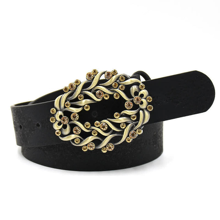Cintura in pelle con fibbia a forma di fiore cavo in cristallo artificiale da donna - Stile n. 3 - Nero - 44" - image 7