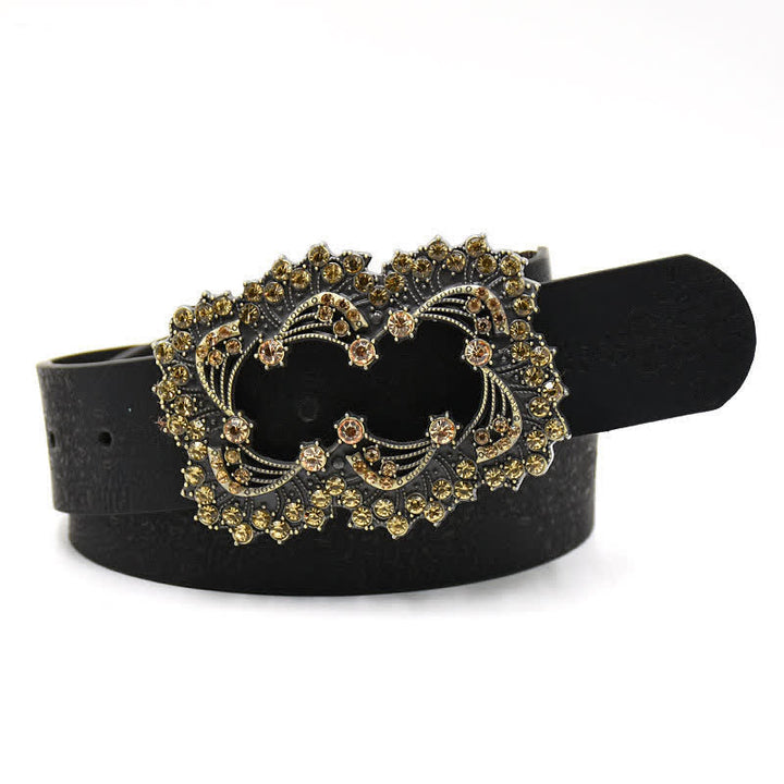 Cintura in pelle con fibbia a forma di fiore cavo in cristallo artificiale da donna - Stile n. 2 - Nero - 44" - image 5