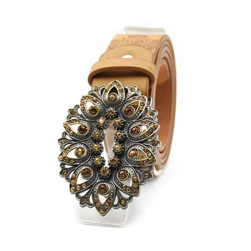 Cintura in pelle con fibbia a forma di fiore cavo in cristallo artificiale da donna - image 1