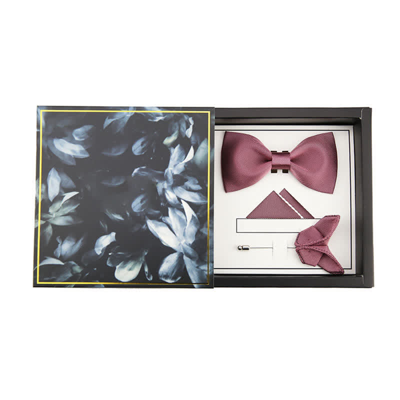 Papillon da uomo in seta da sposa in twill rosa delicato - #1 - Papillon + Fazzoletto + Spilla - image 7