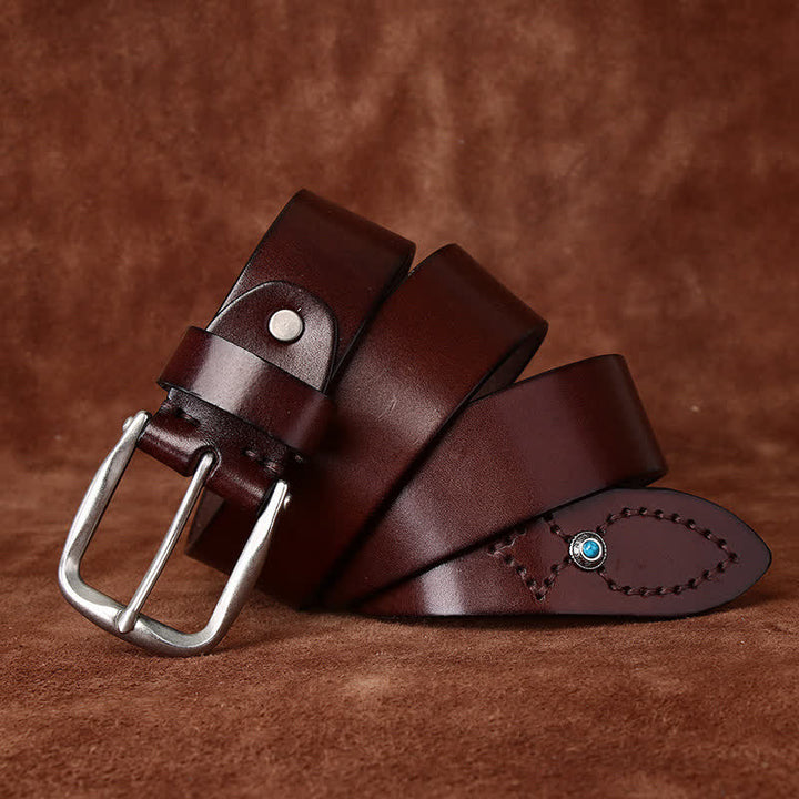 Cintura in pelle alla moda con abbellimenti classici con perline - Marrone - 42 - image 0