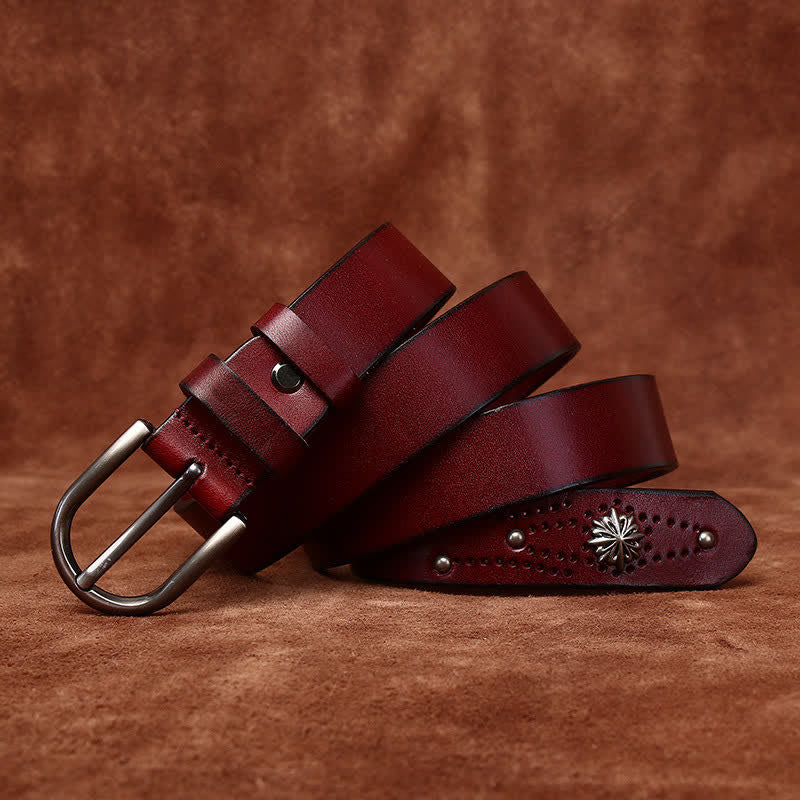 Cintura in pelle sottile casual alla moda con rivetti in metallo - Marrone - 38 - image 0