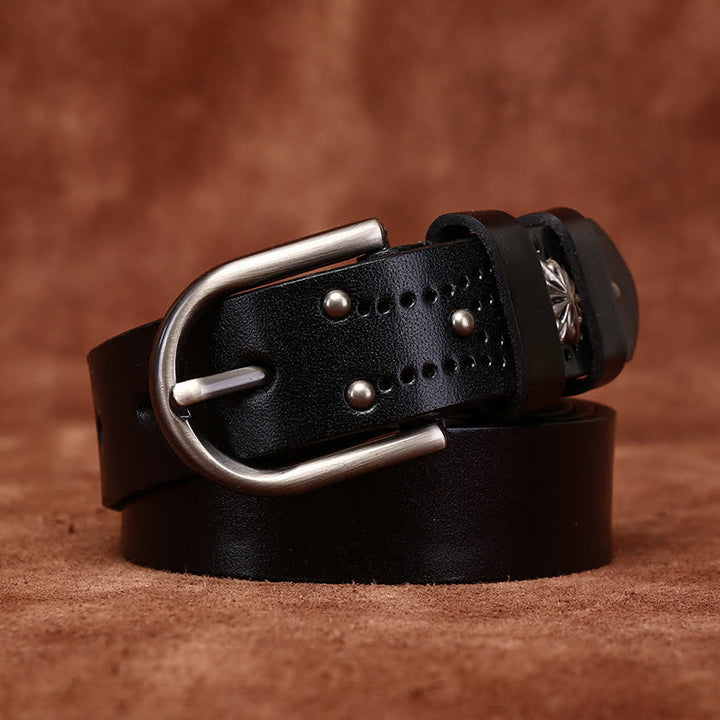 Cintura in pelle sottile casual alla moda con rivetti in metallo - image 6
