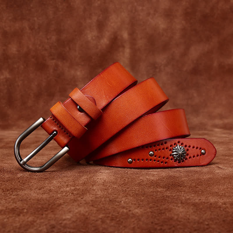 Cintura in pelle sottile casual alla moda con rivetti in metallo - Arancia - 38 - image 11