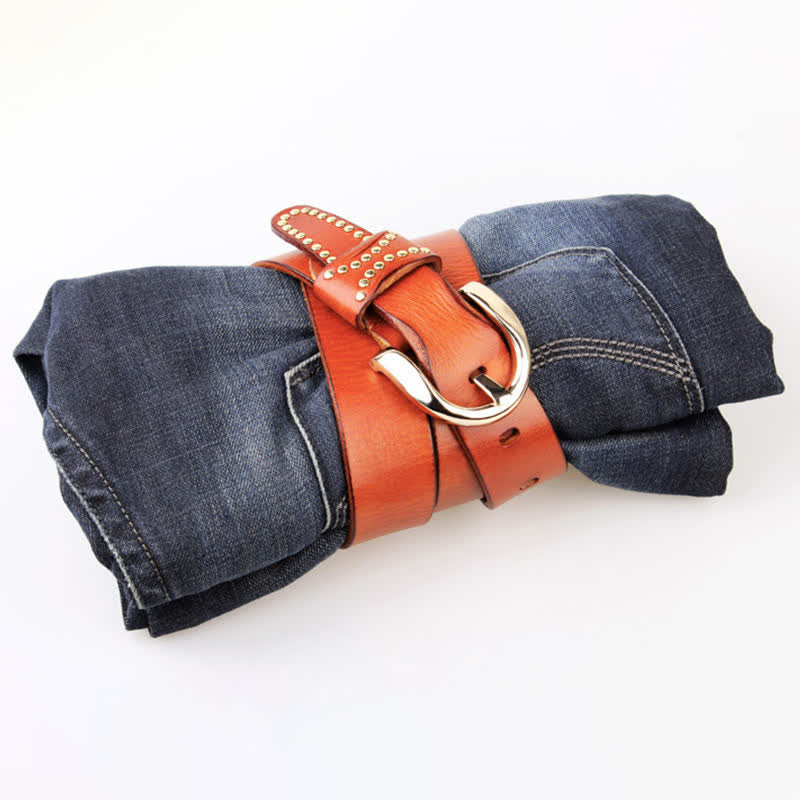 Cintura in pelle con borchie in metallo e rivetti resistenti - image 32