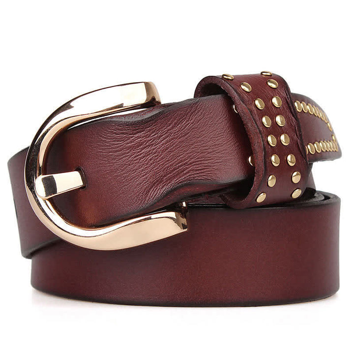 Cintura in pelle con borchie in metallo e rivetti resistenti - image 1