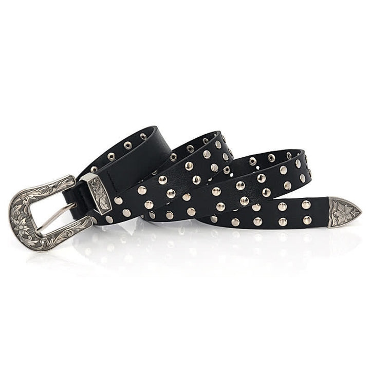 Cintura in pelle PU con borchie a doppia fila da donna - image 4
