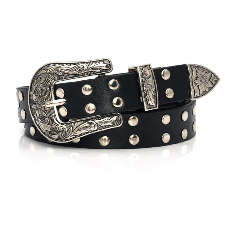 Cintura in pelle PU con borchie a doppia fila da donna - Nero - 34 - image 0