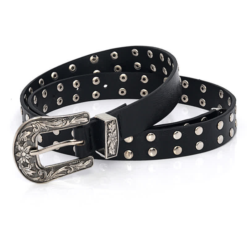 Cintura in pelle PU con borchie a doppia fila da donna - image 3
