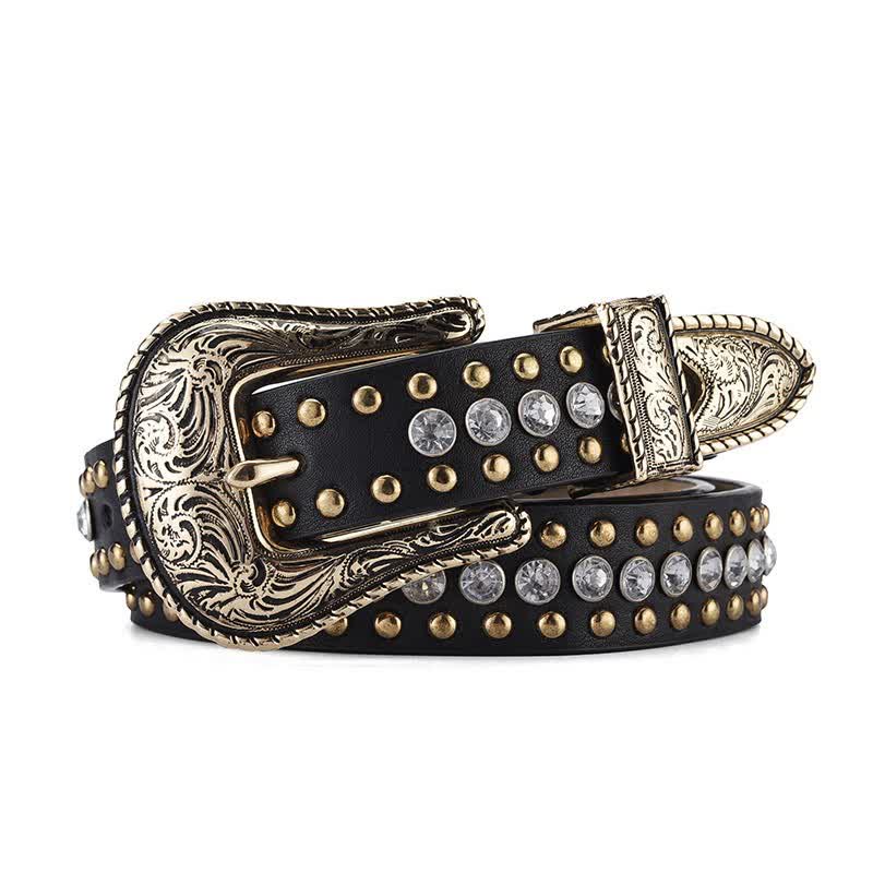 Cintura in pelle con borchie in strass di lusso alla moda da donna - Nero - 36 - image 0