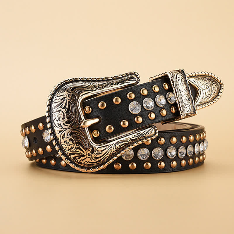 Cintura in pelle con borchie in strass di lusso alla moda da donna - image 4