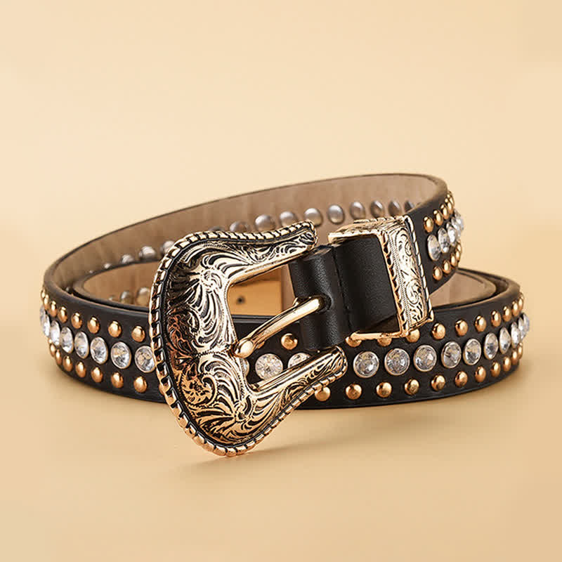 Cintura in pelle con borchie in strass di lusso alla moda da donna - image 1