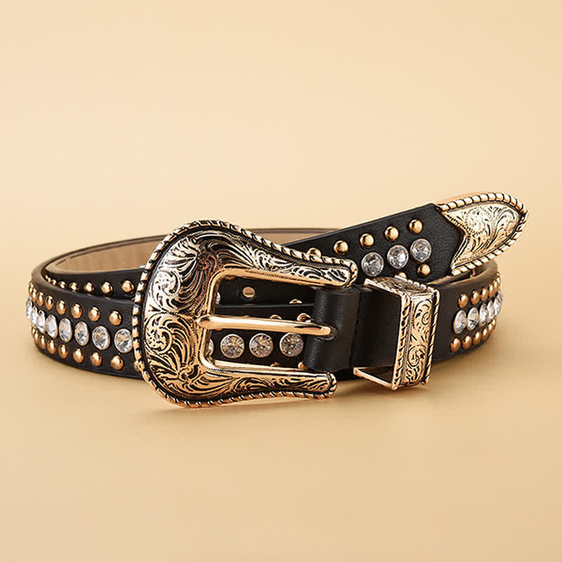 Cintura in pelle con borchie in strass di lusso alla moda da donna - image 3