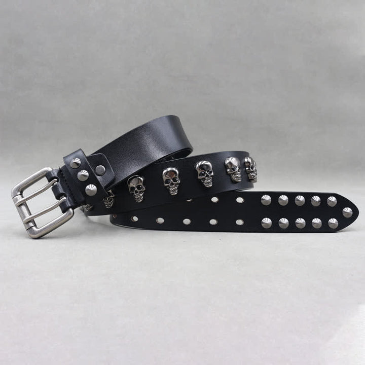 Cintura in pelle con doppio perno e rivetti a forma di teschio hip hop - image 2