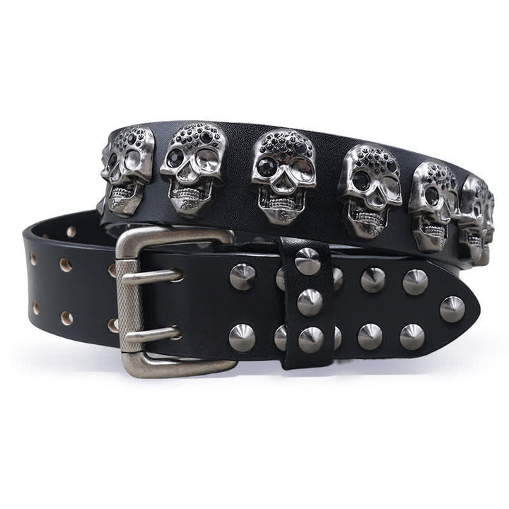 Cintura in pelle con doppio perno e rivetti con teschi casual da motociclista - Nero - 44 - image 0