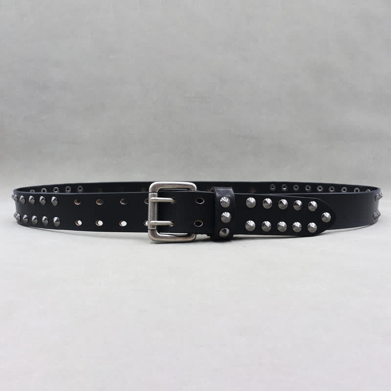 Cintura in pelle con doppio perno e rivetti con teschi casual da motociclista - image 4