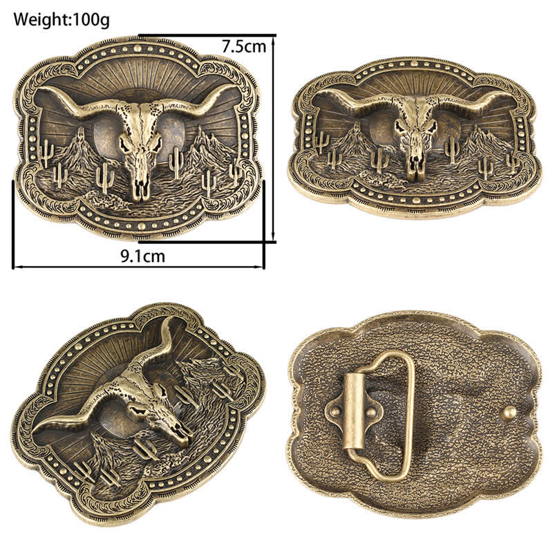 Cintura in pelle con testa di toro Longhorn in bronzo rodeo - image 8