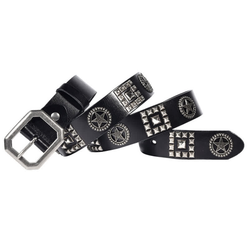 Cintura in pelle da motociclista punk con borchie a stella in metallo - Nero - 44 - image 4