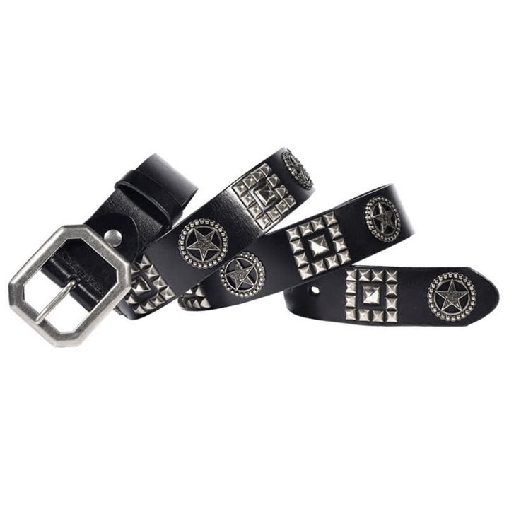 Cintura in pelle da motociclista punk con borchie a stella in metallo - Nero - 44 - image 4