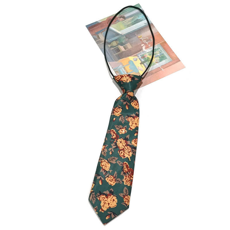 Cravatta vintage da uomo con stampa floreale gialla verde scuro - Pre-pareggio n. 1 - image 4