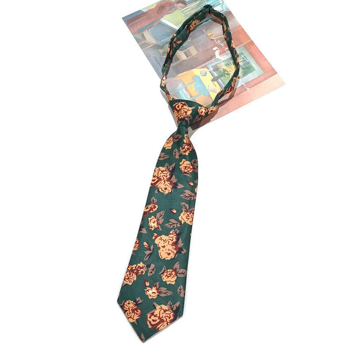 Cravatta vintage da uomo con stampa floreale gialla verde scuro - Pre-pareggio n. 2 - image 5