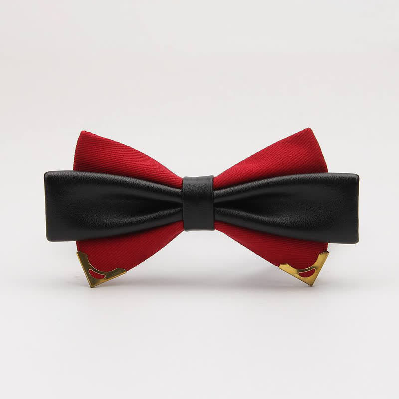 Papillon da uomo in pelle doppia con bordo in metallo dorato - Rosso scuro - image 0