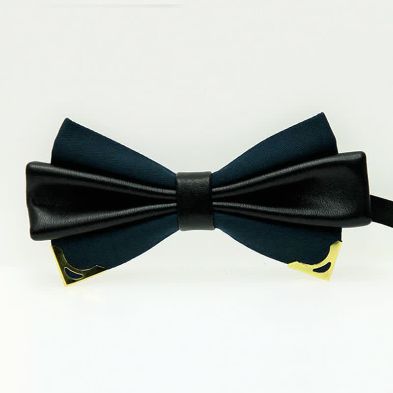 Papillon da uomo in pelle doppia con bordo in metallo dorato - Indaco - image 17