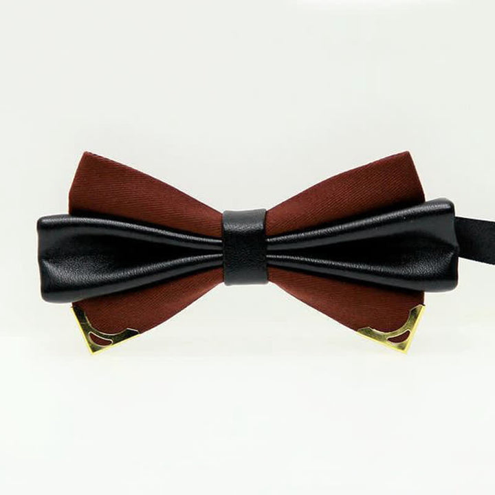 Papillon da uomo in pelle doppia con bordo in metallo dorato - Cioccolato - image 14