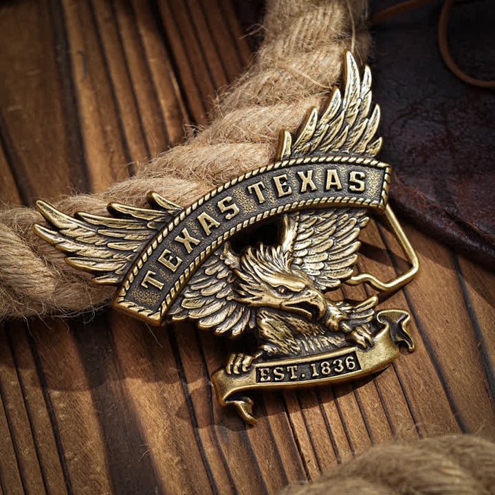 Cintura in pelle fai da te da uomo con fibbia Western Texas Eagle retrò - Bronzo antico - Senza cintura - image 9