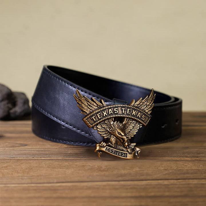Cintura in pelle fai da te da uomo con fibbia Western Texas Eagle retrò - Bronzo antico - Cintura PU nera (40) - image 11