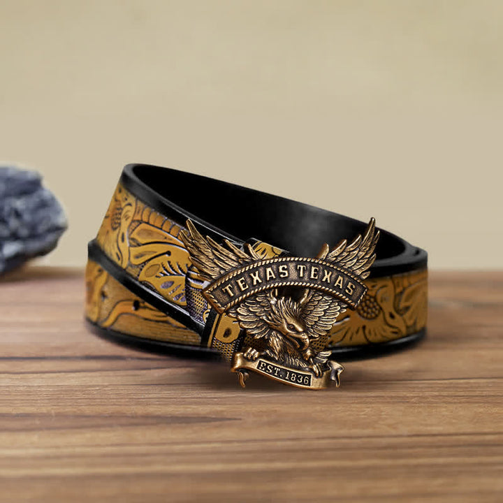 Cintura in pelle fai da te da uomo con fibbia Western Texas Eagle retrò - Bronzo antico - Cintura marrone sabbia (40) - image 16