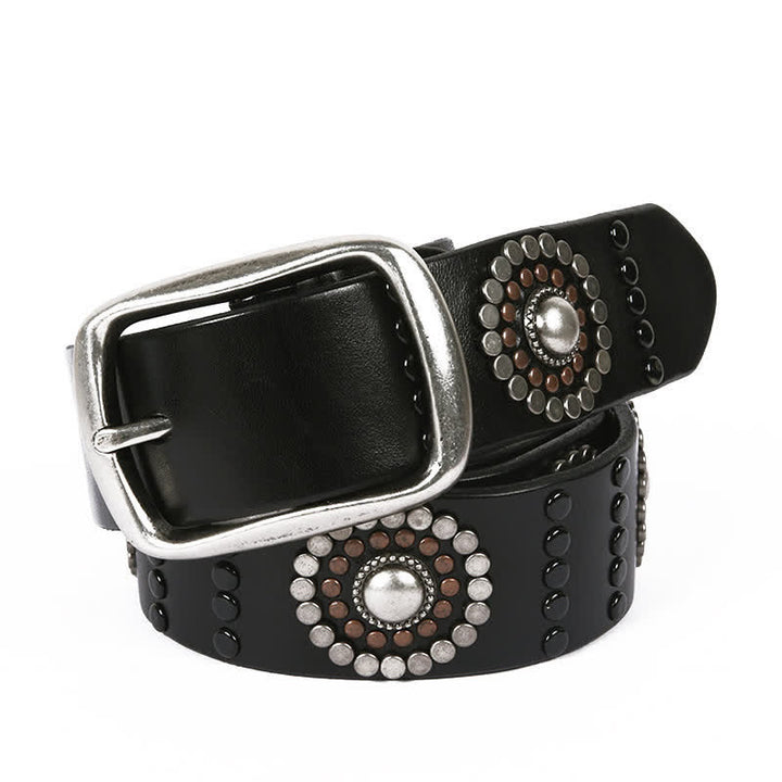 Cintura in pelle con borchie punk con decorazione di rivetti rotondi assortiti - Nero - 44 - image 3