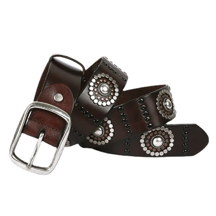 Cintura in pelle con borchie punk con decorazione di rivetti rotondi assortiti - image 1
