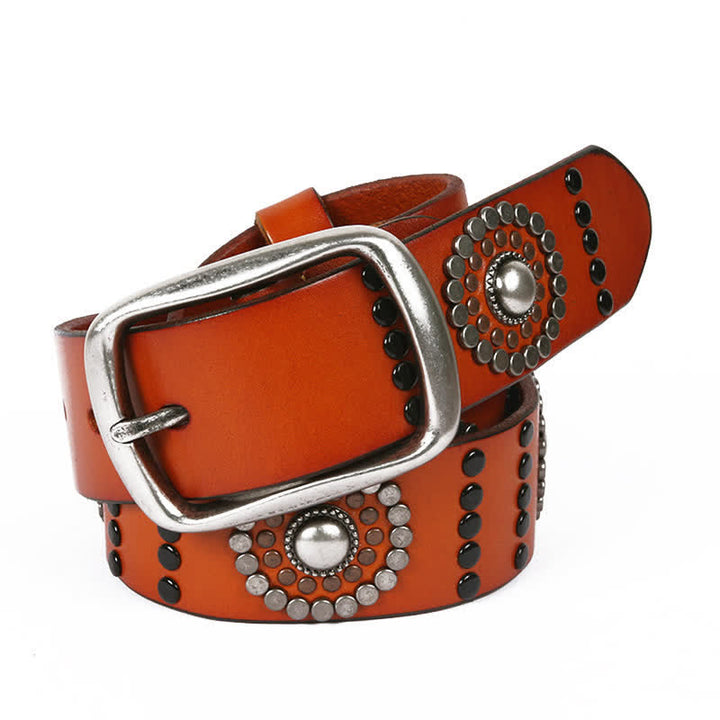 Cintura in pelle con borchie punk con decorazione di rivetti rotondi assortiti - Arancia - 44 - image 8