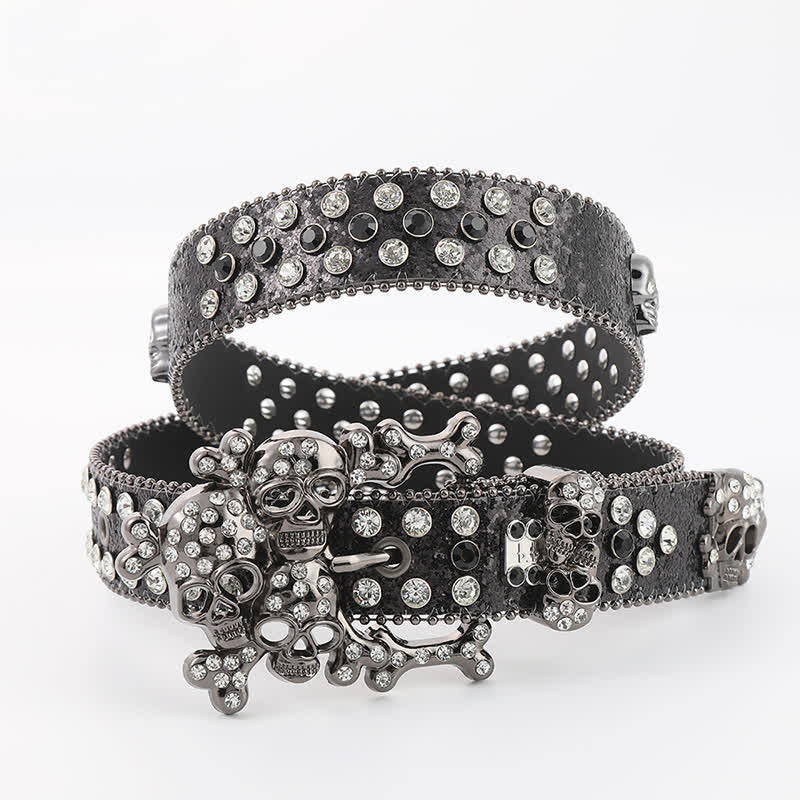 Cintura in pelle con borchie mini teschio e strass - Bianco e nero - 42 - image 7