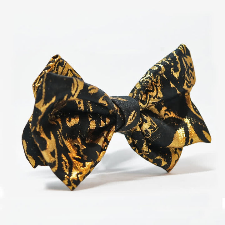 Papillon vintage da uomo in jacquard nero e oro a coda di pesce