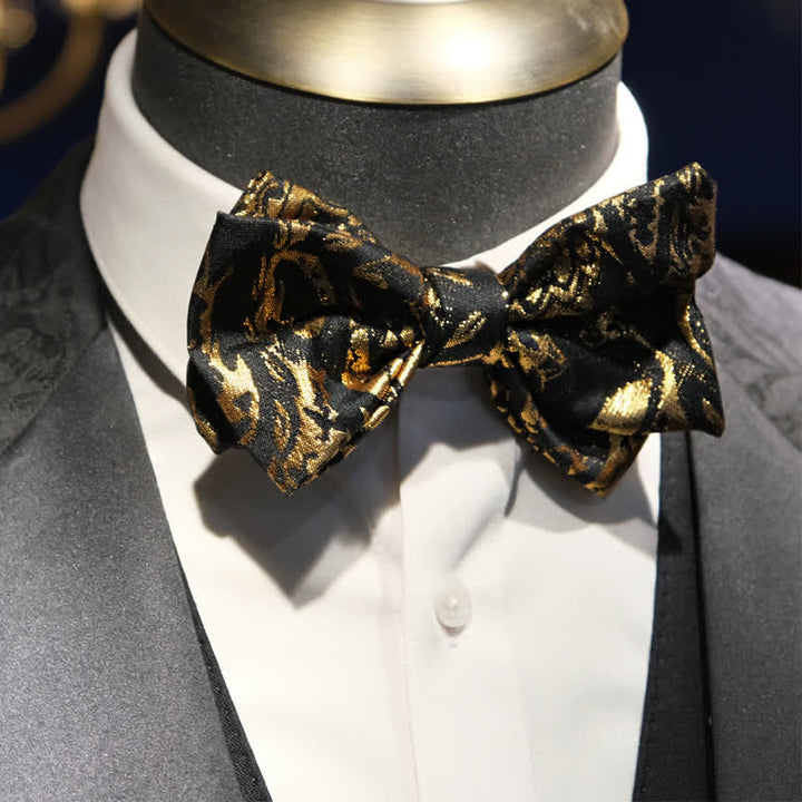 Papillon vintage da uomo in jacquard nero e oro a coda di pesce