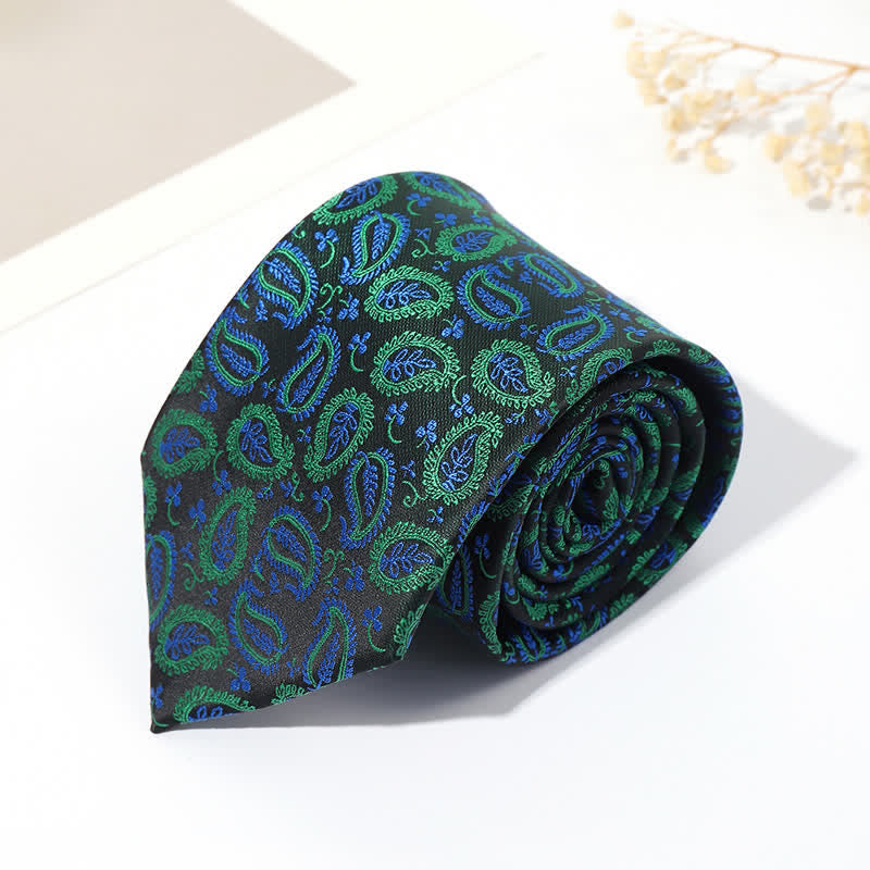 Cravatta da uomo in jacquard con sfondo nero e motivo anacardi - Verde - image 7