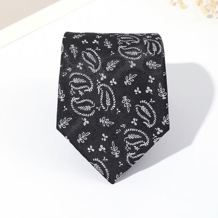 Cravatta da uomo in jacquard con sfondo nero e motivo anacardi - image 10