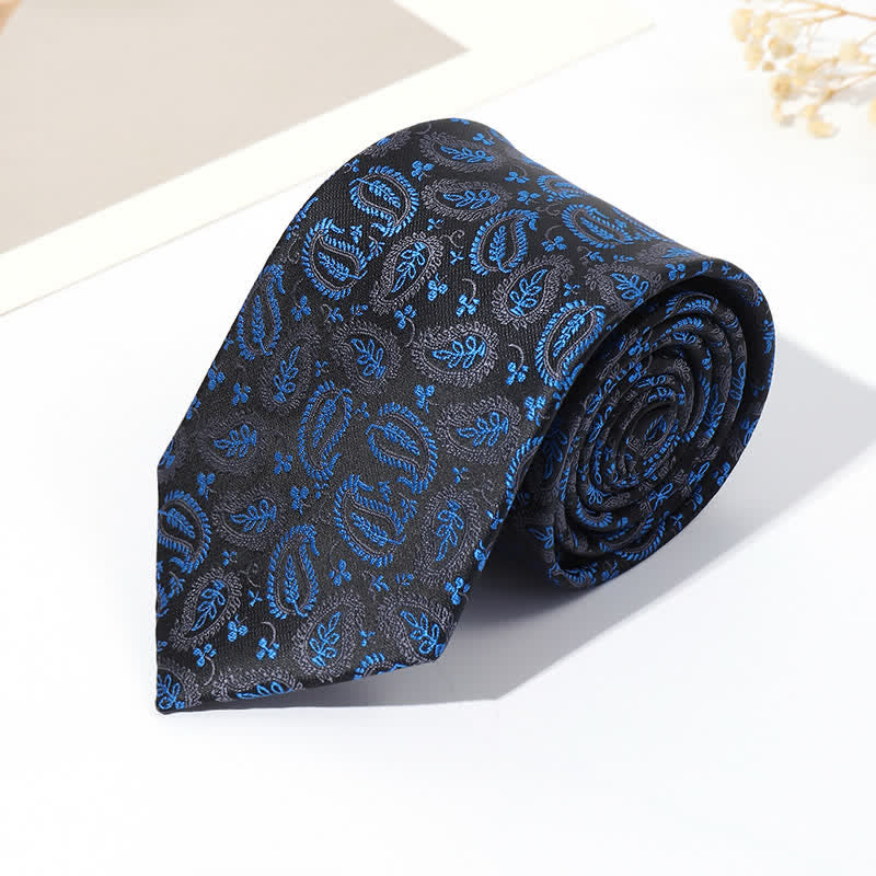 Cravatta da uomo in jacquard con sfondo nero e motivo anacardi - Reale - image 5
