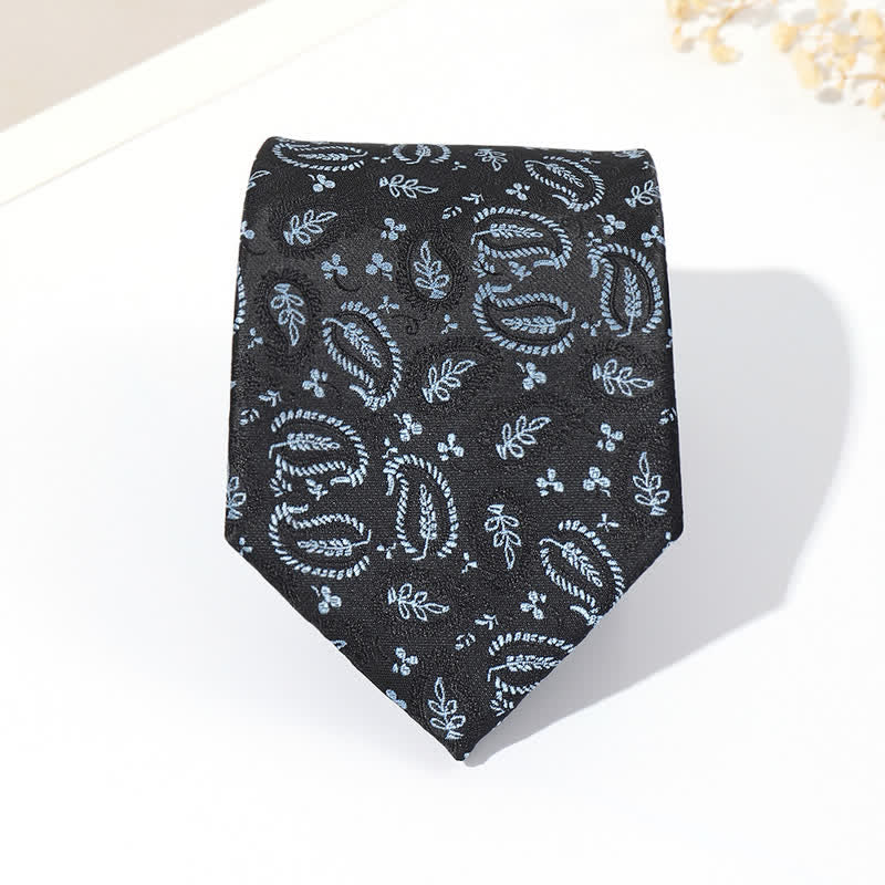 Cravatta da uomo in jacquard con sfondo nero e motivo anacardi - image 4