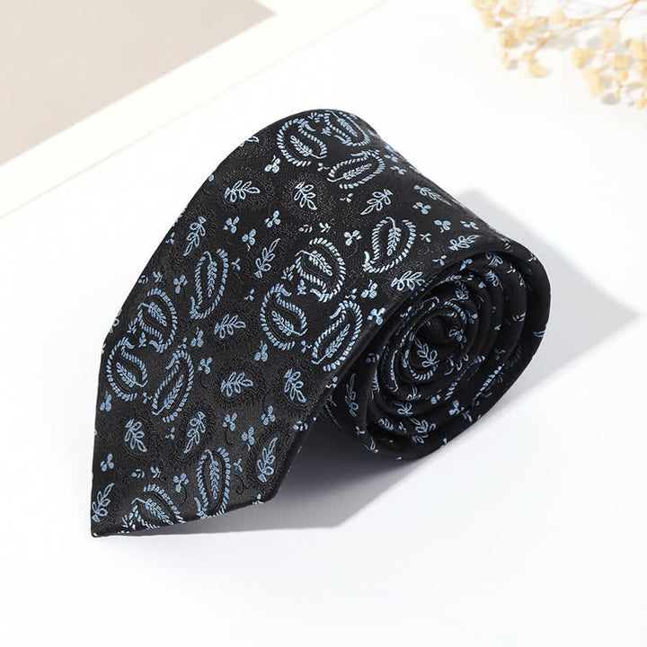 Cravatta da uomo in jacquard con sfondo nero e motivo anacardi - Azzurro chiaro - image 3