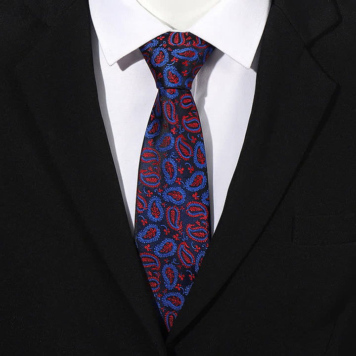 Cravatta da uomo in jacquard con sfondo nero e motivo anacardi - image 0