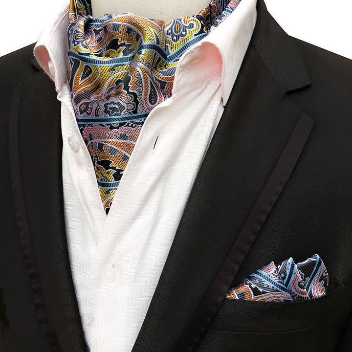 Set da 2 pezzi con fazzoletto da taschino e cravatta a righe nere e paisley oro - Nero e oro - image 0