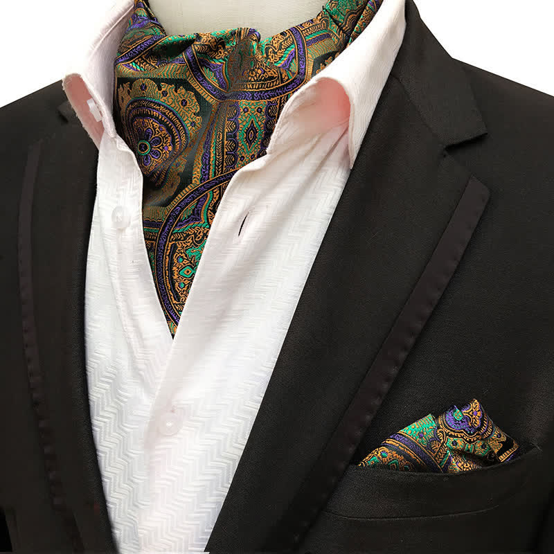 Set da 2 pezzi di fazzoletto da taschino e cravatta Paisley verde arancione viola - Verde e arancione - image 0